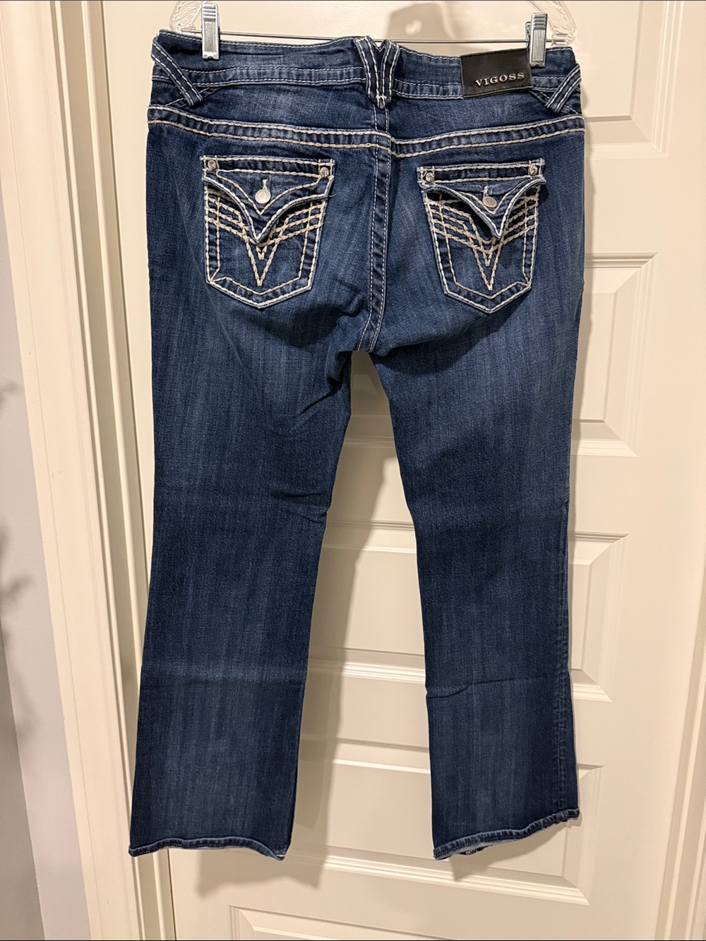 Vigoss Women's Dark Blue Bootcut Jeans with White Embroidery